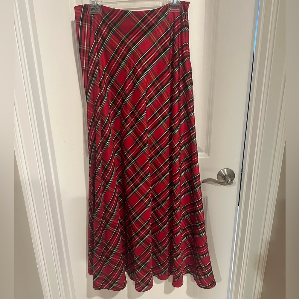 Adrianna Papell Red Plaid A-Line Skirt